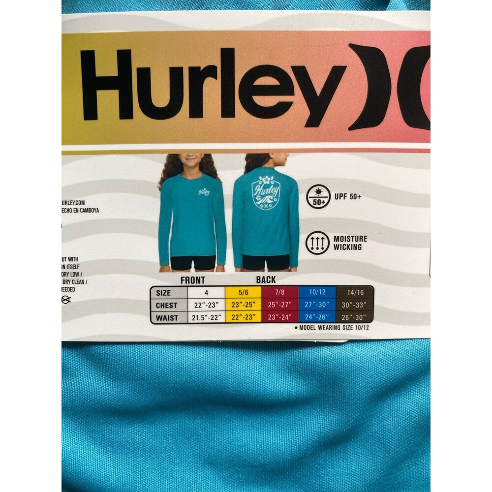 NWT Hurley Long Sleeve UPF Rash Guard Swim Top Girl 5/6 - Picture 4 of 4